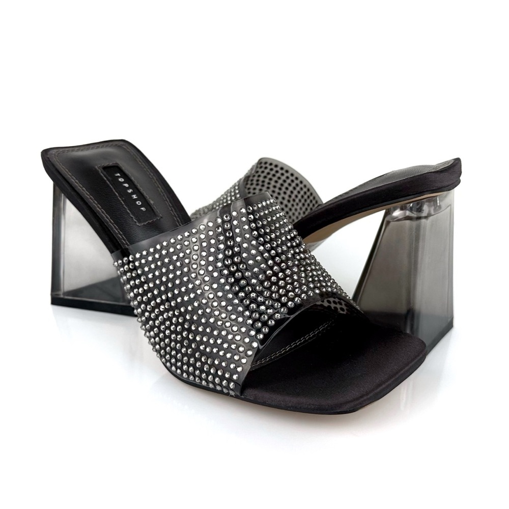 Topshop Women's Royal Block Heel Rhinestone Mule Sandals Black Size 7